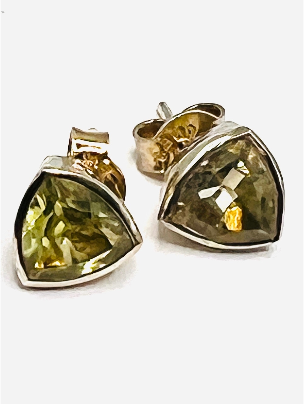 925 Sterling Silver Trillion Cut Green Gemstone Stud Earrings Large